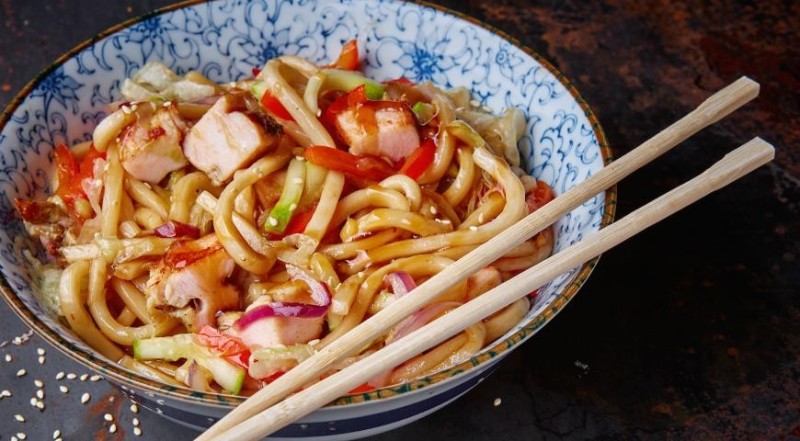 Create meme: udon noodles, udon noodles with chicken, udon noodles with chicken and vegetables
