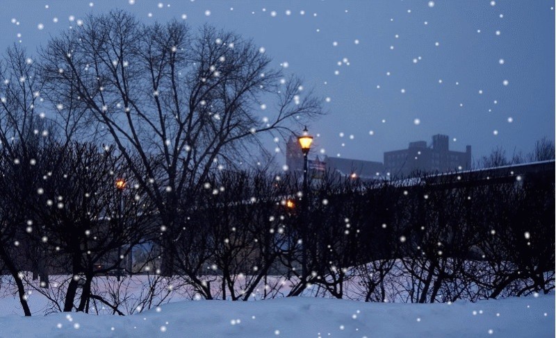Create meme: night snow, Snow is falling, it's snowing in the city
