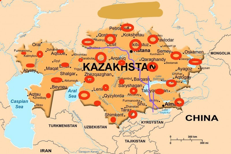 Создать мем: карта дорог казахстана, карта казахстана и россии, карта казахстана с городами