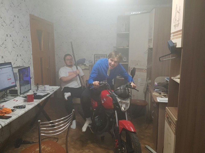 Create meme: Moto , in the garage, male 