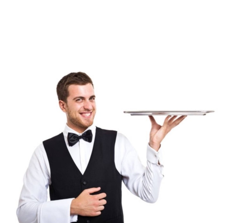 Создать мем: профессия официант, официант в кафе, официант с подносом