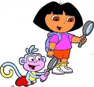 Create meme: Dora the Explorer with a magnifying glass, slipper Dasha traveler