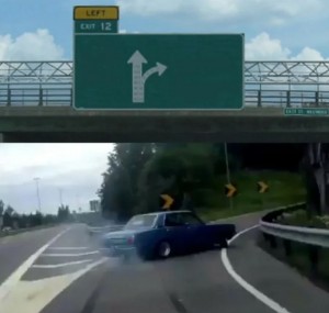Создать мем: автомобиль, мем резкий поворот, left exit 12 off ramp