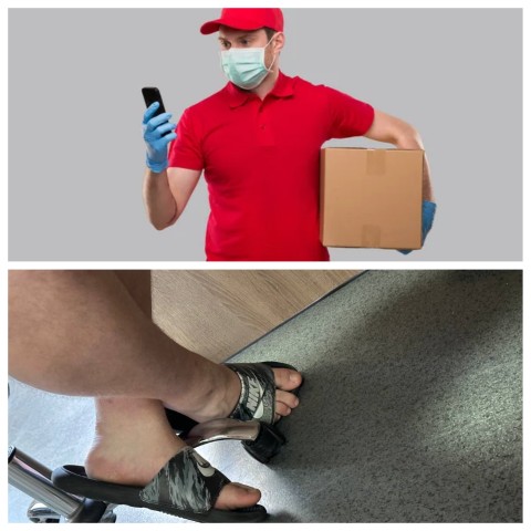 Создать мем: грузчик маска перчатки, delivery man, доставщик