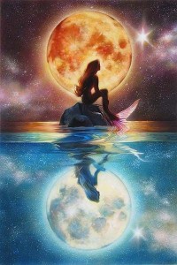 Create meme: mermaid and the moon, mermaid under the moon, moon