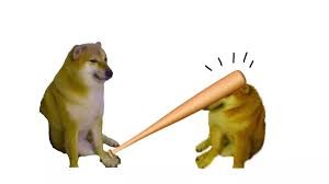 Create meme: meme dog , a meme with a dog siba, dog with a bat