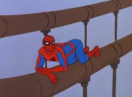 Создать мем "spider man мультик 1994, человек паук с молотком мем, мул...