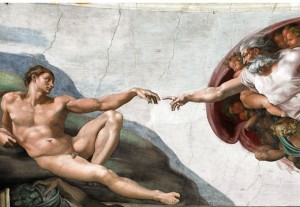Create meme: picture of Michelangelo's the creation, Michelangelo, the creation of Adam