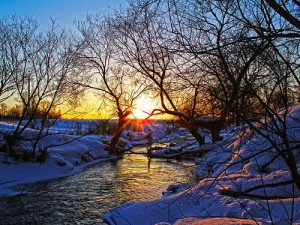 Create meme: beautiful landscape, winter water sun, photo wood evening early spring