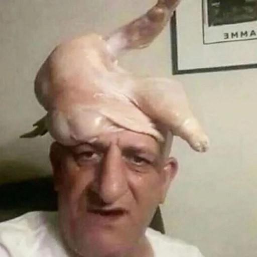 Create meme: grandfather with a chicken on his head, male , funny old people
