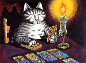 Create meme: the cat is wondering, divination by Tarot cards