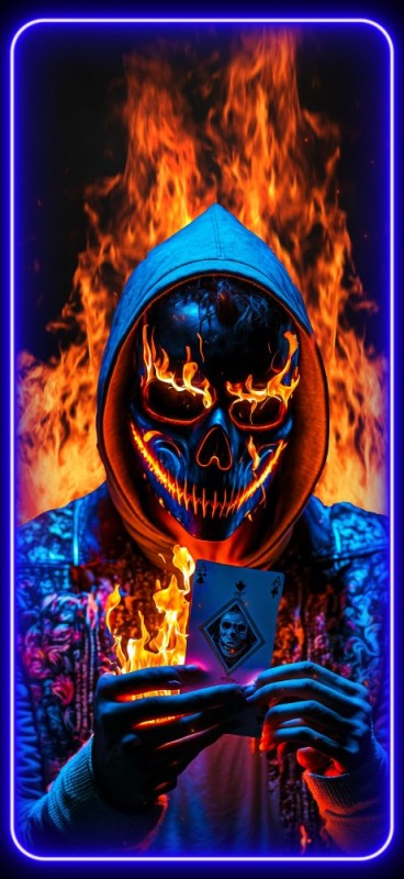 Create meme: neon mask, fire , zhangir-kerey khan