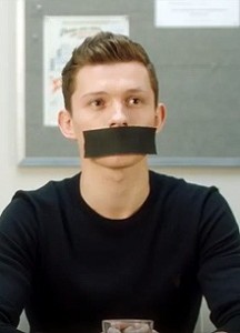 Create meme: tom holland peter parker, Tom Holland with a taped mouth, people