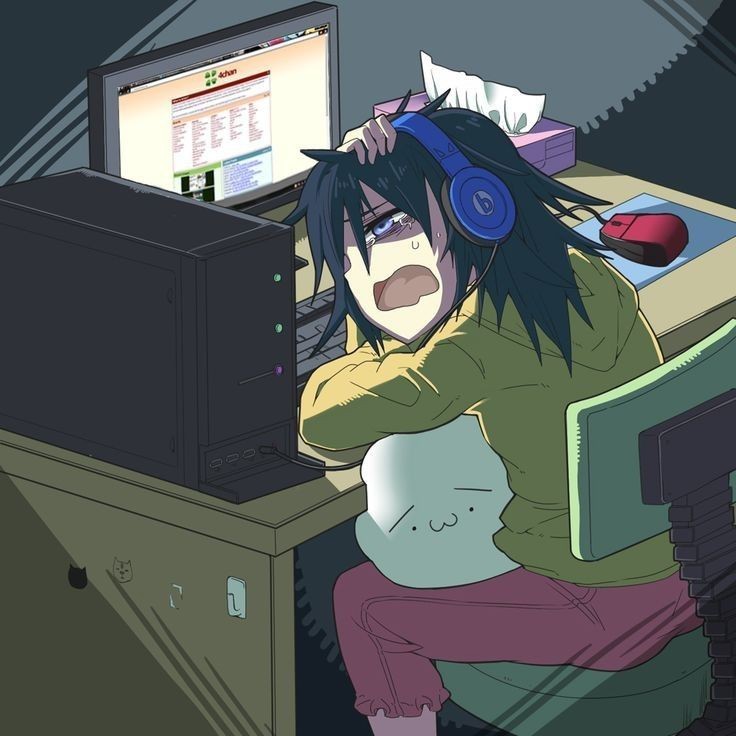 Create meme: anime at the computer, Tomoko Kuroki Hikka, Chan 