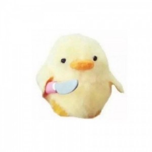 Create meme: chicken with a knife, chick with a knife meme, plush duck with a knife