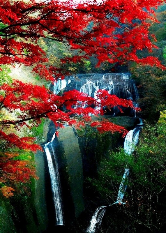 Создать мем: водопад горы, пейзажи японии, природа водопад
