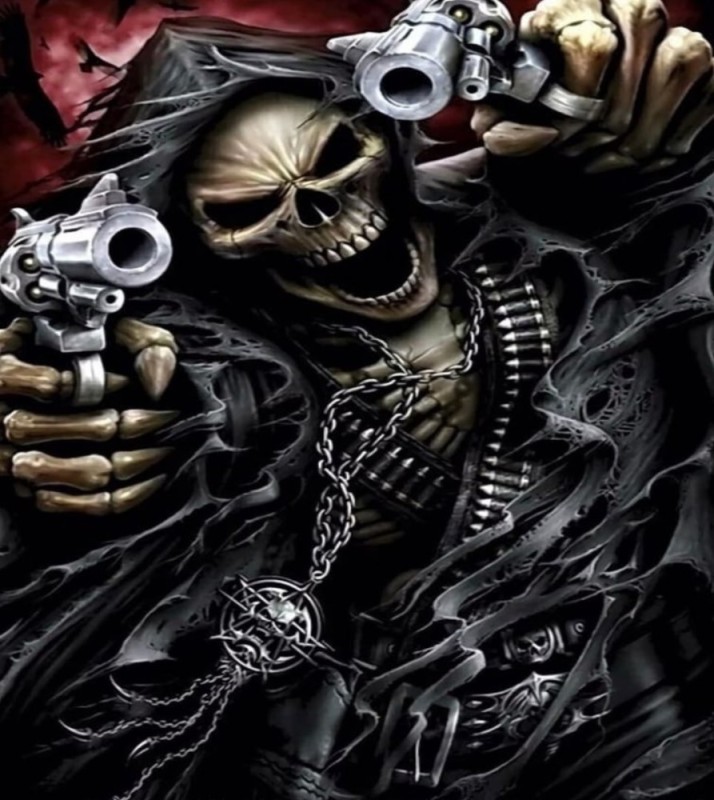 Создать мем: череп скелета, крутые черепа, крутой скелет с пистолетом