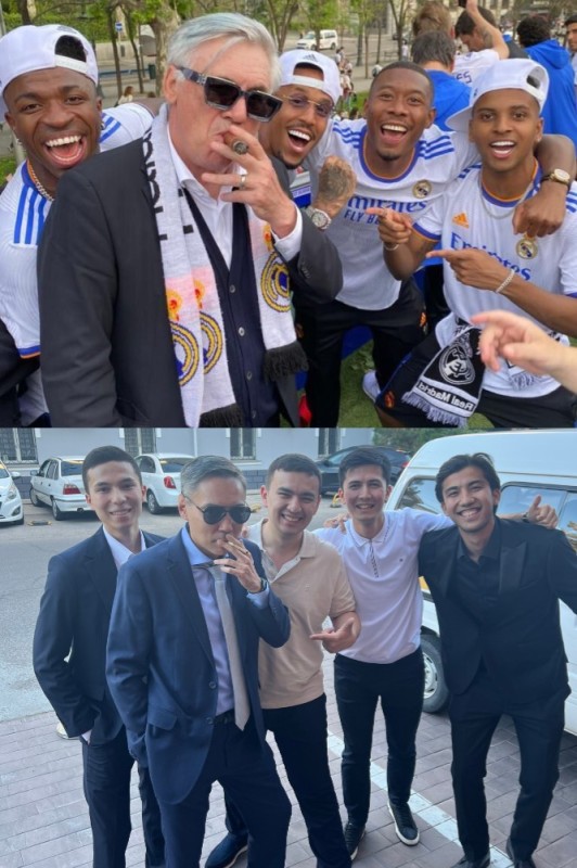 Create meme: Ancelotti with a cigar and Real Madrid players 2022, Ancelotti with a cigar 2022, Carlo ancelotti real Madrid