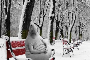 Create meme: winter Idun, a huge snowman, winter in Moldova