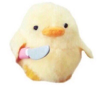 Create meme: chicken with a knife meme, duck with knife toy, chicken with a knife