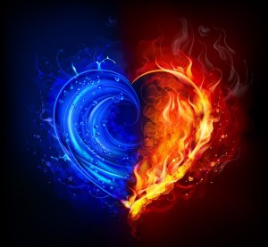 Создать мем: сердце огонь и лед, сердце из огня, сердце из огня и воды