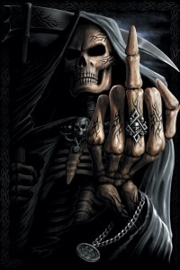 Создать мем: grim reaper art, смерть с факом, обои скелет показывает фак