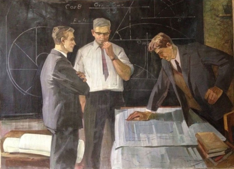 Create meme: soviet theoretical scientists painting by viktor belov, picture of the USSR young scientists, the picture Lenin