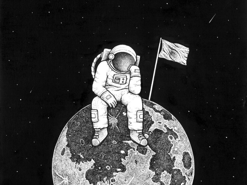 Create meme: space is black and white, astronaut figure, drawing of an astronaut on the moon