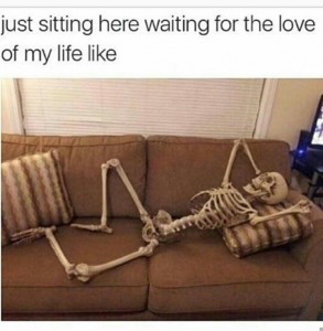 Create meme: the skeleton on the swing, the skeleton on the couch photo, jokes about waiting for the bare bones