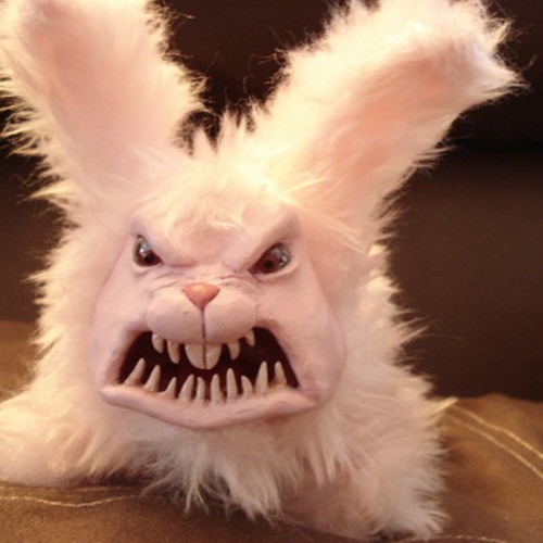 Create meme "evil rabbit polymer, evil Bunny, evil Bunny" .
