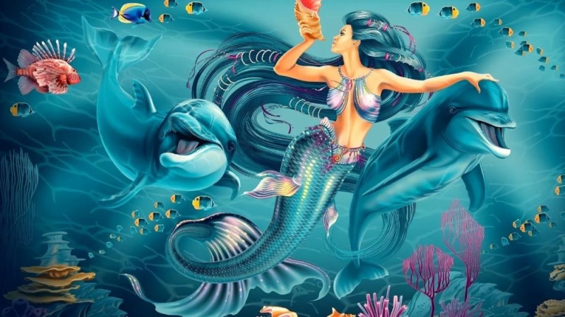 Создать мем: картина серова русалка, красивая русалка, дельфин и русалка обложка
