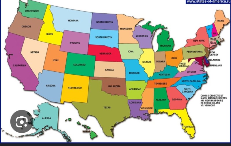 Создать мем: карта сша со штатами на английском, карта соединенных штатов америки по штатам, карта штатов сша на русском