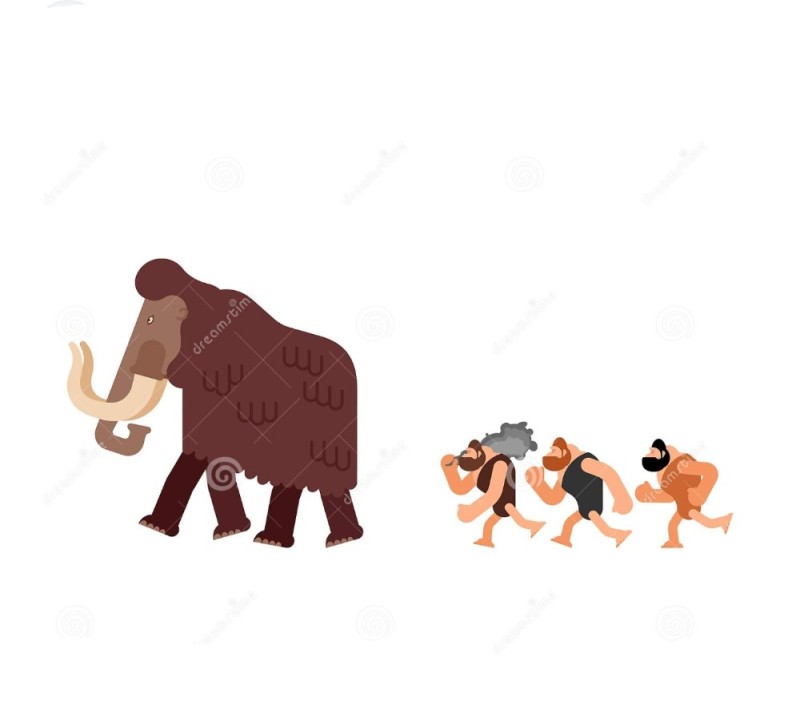 Create meme: caveman and mammoth, the caveman, vector illustration