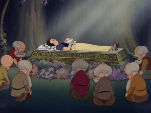 Create meme: disney, snow white and the seven dwarfs near the tomb, snow white woke up