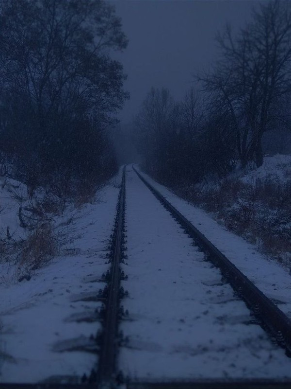 Создать мем: мрачная железная дорога, железная дорога, рельсы зима