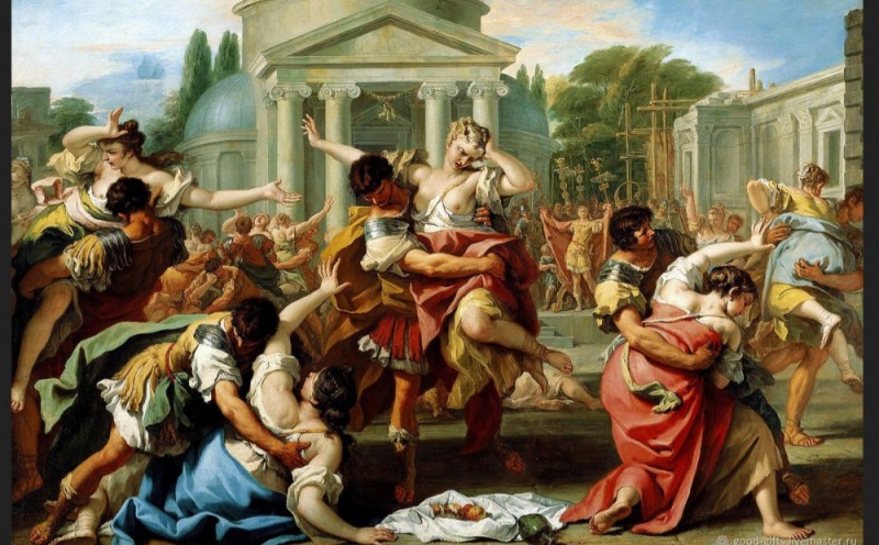 Создать мем: сабинянки, останавливающие сражение между римлянами и сабинянами, похищение сабинянок картина тьеполо, похищение сабинянок миф