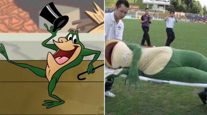Create meme: michigan j. frog, looney tunes frog, the frog faints