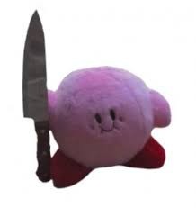 Create meme: kirby knife, plush toy with a knife, kirby with knife