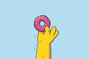 Create meme: Homer with a donut, the hand of Homer with a donut, donut the simpsons Wallpaper