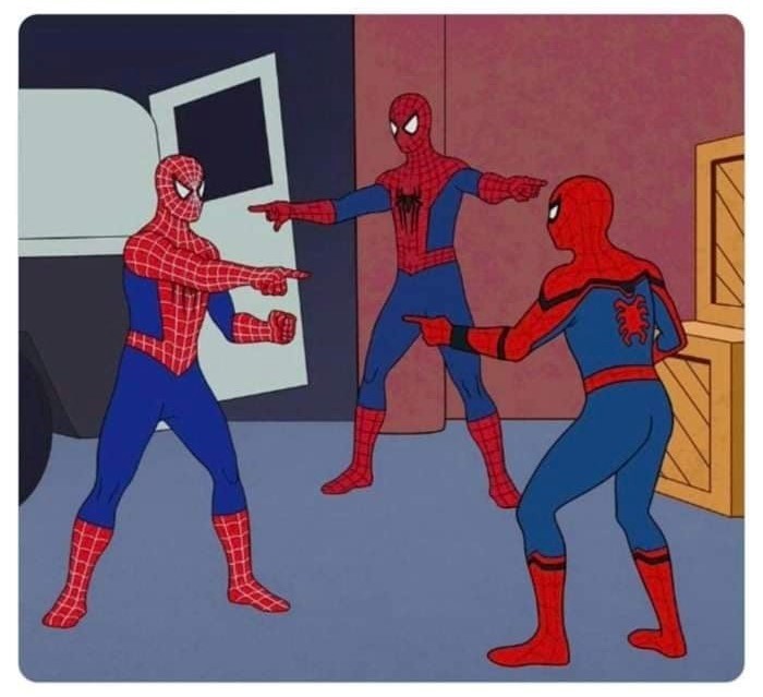 Создать мем: человек паук мем двойник, 3 человека паука мем, мем два человека паука