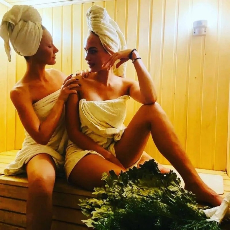 Create meme: two friends in the steam room, Russian sauna with girls, women's day in the bathhouse