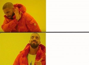 Create meme: meme with a black man in the orange jacket, meme with Drake pattern, hotline bling drake meme template