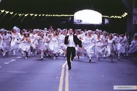 Create meme: one bride and many brides, the crowd runs, man runs away from the crowd of brides pictures