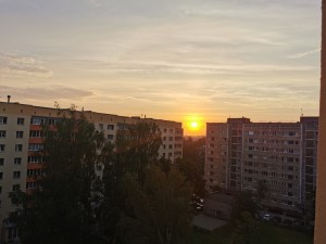 Create meme: dawn in city Elektrougli, Street, Cheboksary South Western district sunset