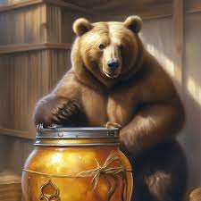 Создать мем: медведь с бочонком меда, веселый медведь, бурый медведь