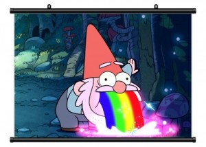 Create meme: dwarf, gravity falls gnomes, gnome puking rainbow