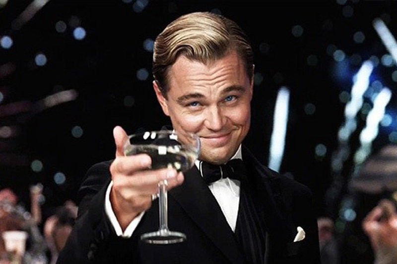 Create meme: Leonardo DiCaprio with a glass of, Leonardo DiCaprio the great Gatsby, Gatsby DiCaprio