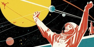 Создать мем: полет первого человека в космос, первые в космосе, советские комические плакаты