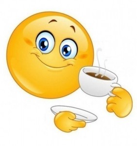 Create meme: smiley with a Cup of coffee, smiley with tea, Emoji good morning