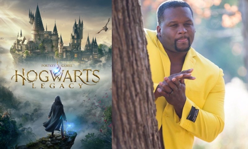Создать мем: hogwarts legacy, хогвартс наследие, негр в жёлтом пиджаке